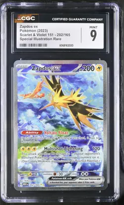 CGC 9 Zapdos ex 2023 Scarlet & Violet 151 202/165 Illustration Rare Pokemon Card - Image 1