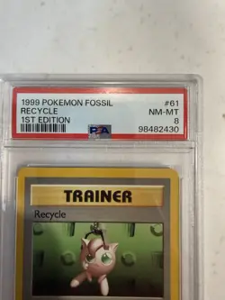 Pokemon Recycle 61/62 Fossil 1st Edition Trainer Regular Common 1999 PSA 8 - Image 2