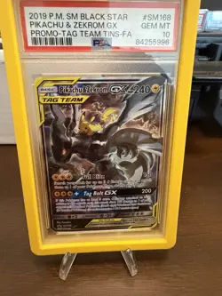 2019 POKEMON SM TAG TEAM TINS #SM168 FULL ART/PIKACHU & ZEKROM GX PSA 10 - Image 1