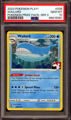 *SWIRL* PSA 10 - Wailord #038 Pokemon Play! Prize Pack Series 3 - Cosmos - Image 1