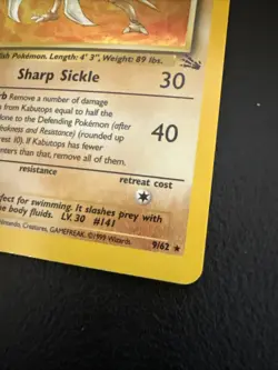 1999 Pokemon Kabutops 9/62 Fossil Holo - Image 2