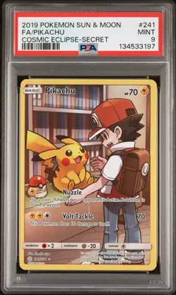 2019 POKEMON SUN & MOON COSMIC ECLIPSE SECRET #241 FULL ART/PIKACHU PSA 9 - Image 1