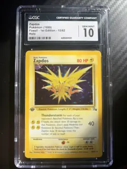 Pokemon Zapdos Holo Rare 1st Edition Fossil 15/62 CGC GEM MINT 10 - Image 1