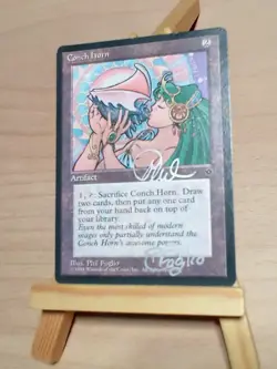 MTG Phil Foglio Signed "Conch Horn” Fallen Empires ( 2 autographs ) - Image 1