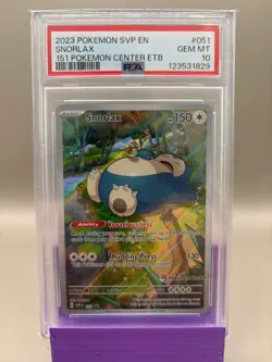 PSA 10 GEM Mint - Snorlax #051 Pokemon Center Stamp 151 ETB Promo , Graded - Image 1