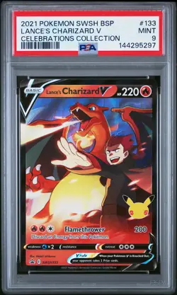 2021 POKEMON SWSH BLACK STAR PROMO CELEBRATIONS COLL LANCE'S CHARIZARD V PSA 9 - Image 1