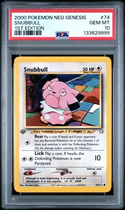 2000 POKEMON NEO GENESIS 1ST ED #74 SNUBBULL PSA 10 - Image 1