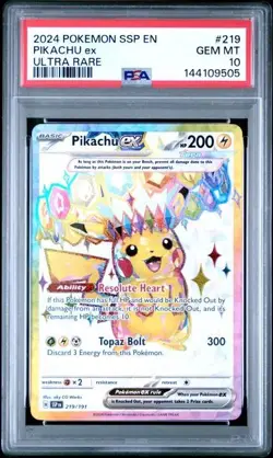 PSA 10 PIKACHU EX 219 SURGING SPARKS ULTRA RARE SCARLET VIOLET POKEMON GEM MINT - Image 1