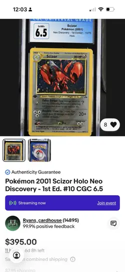 CGC 9 Scizor Neo Discovery 1st Edition Holo Card 10/75 HOLO SLASH ERROR - Image 4