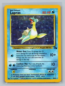 Pokemon TCG #10/62 Lapras (10) Fossil Holo HP - Image 1