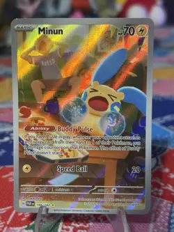 Pokemon TCG Minun Card 194/182 Paradox Rift IR Holo NM Condition - Image 1