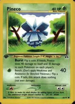 Pineco 1st Ed 61/75 Common WOTC Neo Discovery Pokemon - Image 1
