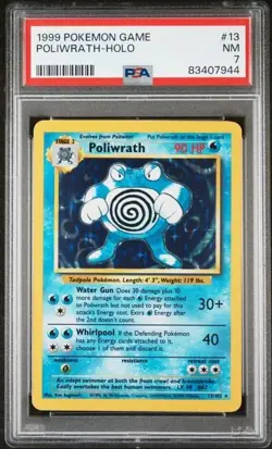 1999 Pokemon Unlimited Poliwrath Rare Holo #13/102 PSA 7 - Image 1
