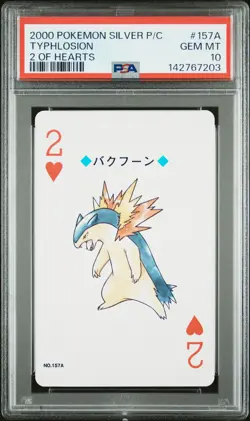 2000 POKEMON SILVER VERSION PLAYING CARDS 2 OF HEARTS #157A TYPHLOSION PSA 10 - Image 1