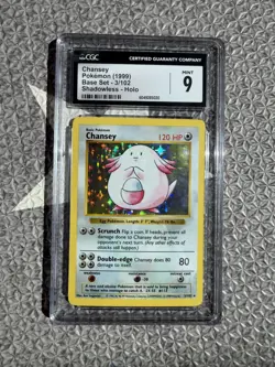 CGC 9 MINT Chansey 1999 Base Set 3/102 Shadowless Holo Pokemon Card - Image 1