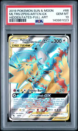 PSA 10 Moltres Zapdos Articuno GX Full Art Hidden Fates 66/68 Holo Pokemon Card - Image 1