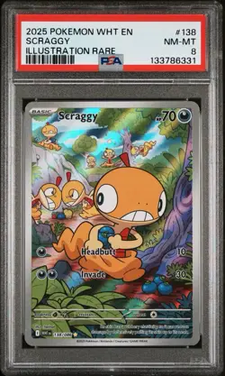 2025 POKEMON WHT EN-WHITE FLARE ILLUSTRATION RARE #138 SCRAGGY PSA 8 - Image 1