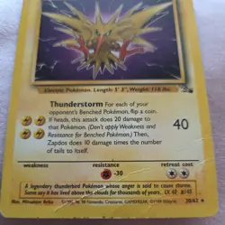 Vintage 1999 Rare Pokemon Zapdos 30/62 Non-Halo - Image 2