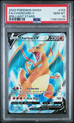 2022 POKEMON SWORD & SHIELD BRILLIANT STARS #153 FULL ART/CHARIZARD V PSA 10 - Image 1