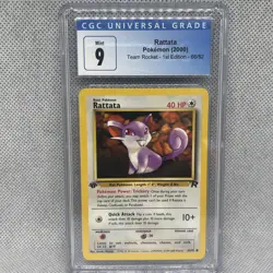 2000 Pokemon Team Rocket 1st Edition Rattata 66/82 CGC 9 Mint - Image 1