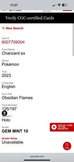 Charizard ex 215/197 Sv03: Obsidian Flames Holo Pokemon CGC Gem Mint 10 - Image 3