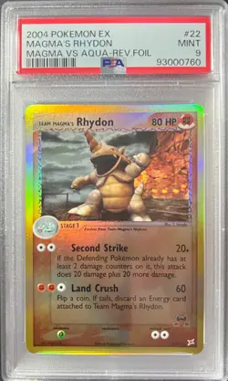 Team Magma’s Rhydon 22 PSA 9 Reverse Holo - ex Team Magma vs Team Aqua - Pokemon - Image 1