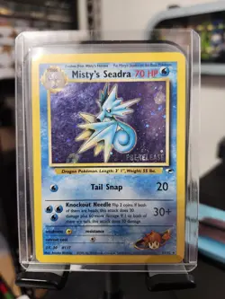 Misty’s Seadra 9/132 Holo Prerelease Gym Heroes NM/Mint STAMP Promo Pokemon Card - Image 1