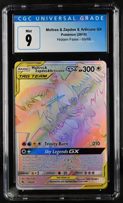 Pokemon (2019) Moltres & Zapdos & Articuno GX Hidden Fates 69/68 CGC 9 MINT - Image 1