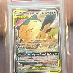 2019 Pokemon Black Star Promo Eevee & Snorlax GX Fa TAG Team Tins PSA 9 #SM169 - Image 2