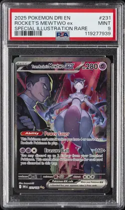 2025 POKEMON DRI EN-DESTINED RIVALS #231 TEAM ROCKET'S MEWTWO EX PSA 9 - Image 1