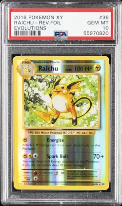 2016 POKEMON XY EVOLUTIONS #36 RAICHU-REVERSE FOIL PSA 10 - Image 1