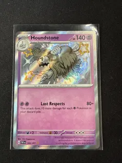 Houndstone 168/091 Baby Shiny Holo Pokemon Scarlet & Violet Paldean Fates NM - Image 1