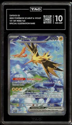 Pokemon Zapdos ex 151 MEW EN Special Illustration Rare #202 TAG 10 Gem Mint - Image 1