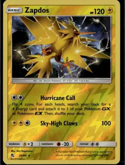 Zapdos Holo Rare Hidden Fates 24/68 Lightning Reverse Holo Pokemon Card - Image 1