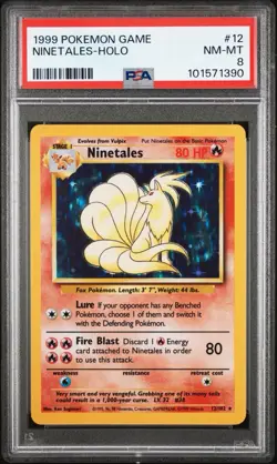1999 POKEMON BASE SET UNLIMITED #12 NINETALES-HOLO PSA 8 - Image 1