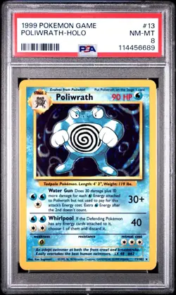 1999 POKEMON BASE SET UNLIMITED #13 POLIWRATH-HOLO PSA 8 - Image 1