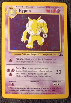 Unlimited Edition Hypno 8/62 Pokemon Card Fossil HOLO - WotC TCG - Image 1