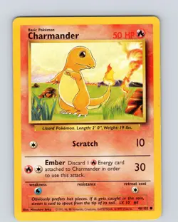 Pokemon TCG Charmander Base Set 46/102 Unlimited Common Card WOTC MP-LP - Image 1