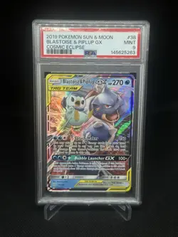 Pokemon Cosmic Eclipse Blastoise and Piplup GX 38/236 Graded PSA 9 - Image 1