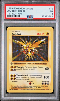 PSA 1 1ST EDITION 1999 Base Set Shadowless Zapdos 16/102 Holo Foil Pokemon - Image 1