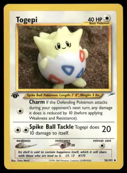 2* Pokemon Cards Togepi 56/105 1st Edition Neo Destiny Uncommon - Image 1