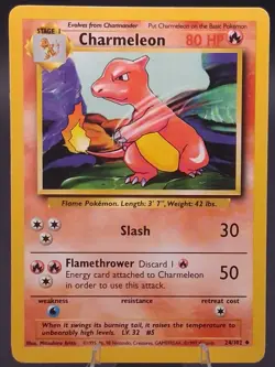 Pokemon TCG Charmeleon 24/102 Base Set Unlimited Vintage 1999 WOTC MP - Image 1