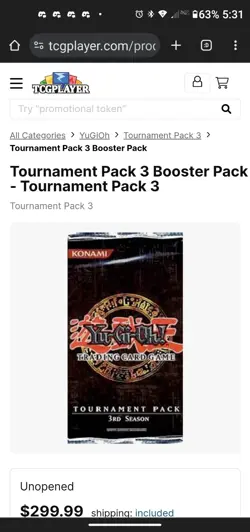 YUGIOH TOURNAMENT SEASON 3 TP3 New Sealed 1/2 Off Vintage Pack Free Shipping - Image 1