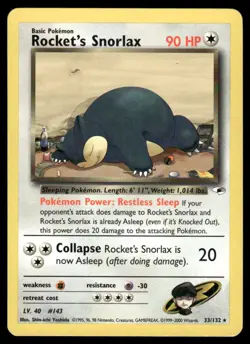 2* Pokemon Cards Rocket's Snorlax 33/132 Unlimited Gym Heroes Rare - Image 1