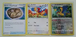 3x Pokemon TCG Silver Tempest: Unidentified Fossil, Archen, & Archeops *RH* - NM - Image 1