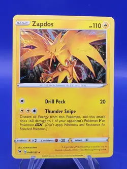 Pokemon ZAPDOS 048/185 RARE HOLOFOIL NM CARD Blister exclusive w/ mini swirl - Image 1