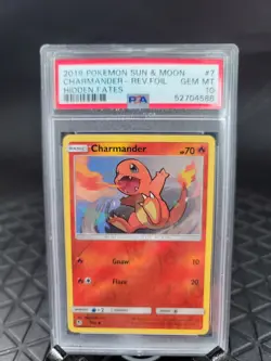 2019 POKEMON HIDDEN FATES CHARMANDER REVERSE FOIL PSA 10 7/68 - Image 1