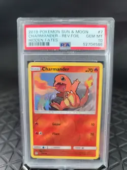 2019 POKEMON HIDDEN FATES CHARMANDER REVERSE FOIL PSA 10 7/68 - Image 2