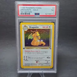 Pokemon TCG Fossil Dragonite 4/62 1st Edition Holo Rare 1999 PSA 7 - Image 1