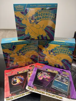 3x Pokemon Ascended Heroes ETB & Tech Sticker Collection - Ships Fast 🚚✅ - Image 1